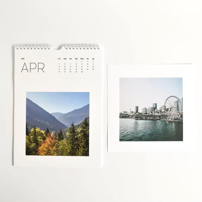 A Keepsake Wall Calendar and the square photo portion of another calendar page are placed side by side.