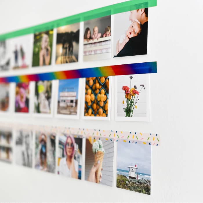 Three long strips of Washi Tape hold up a grid of Tiny Square Prints.